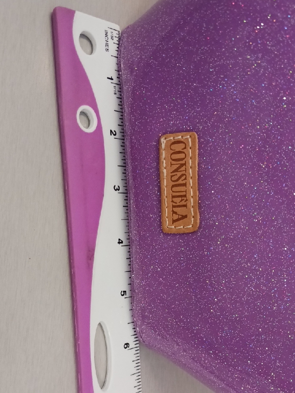 Consuela Glitter Purple Cosmetic Pouch with Neutral Trim - Picture 9 of 10